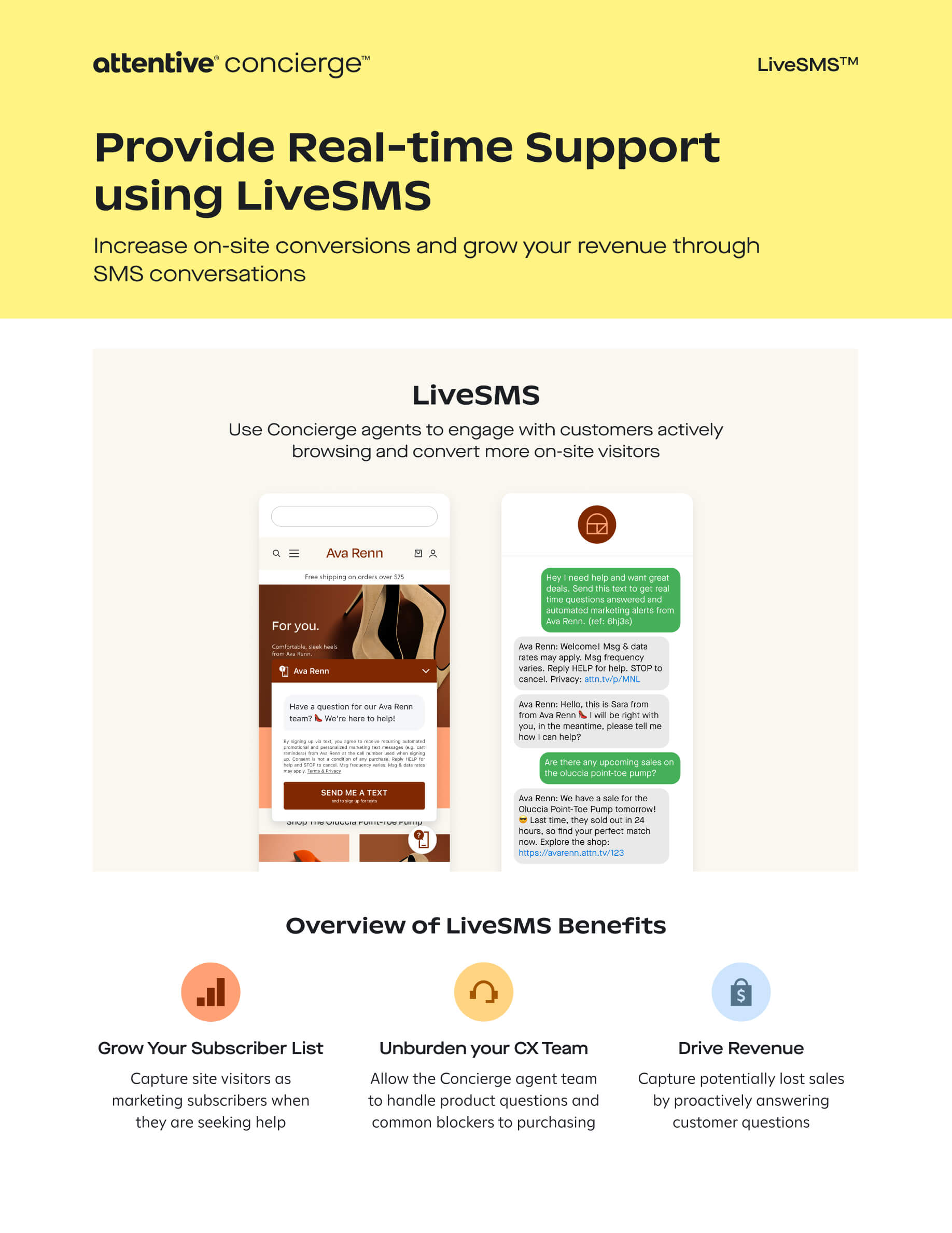 Page 1 of PDF about providing real-time support with LiveSMS.