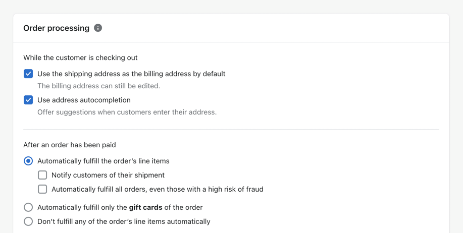 Unchecking option to Notify customers of their shipment in Shopify.