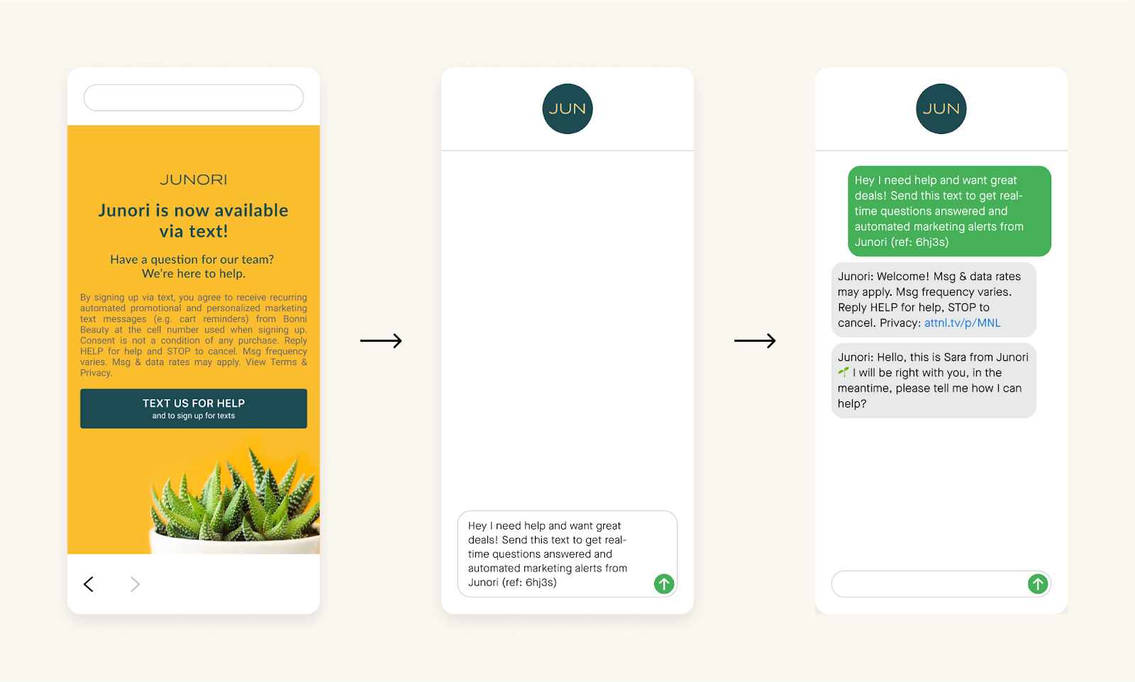 Customer view of a LiveSMS landing page on a mobile device.