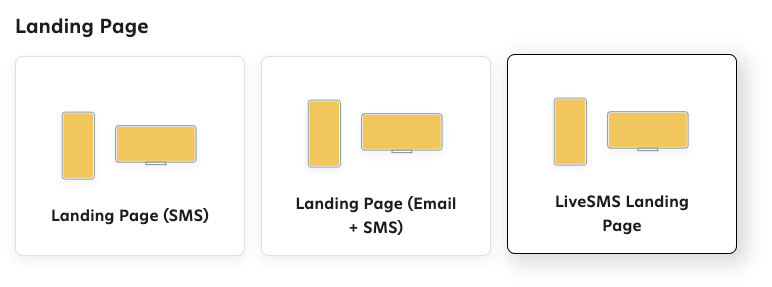 Selecting the LiveSMS Landing Page template.
