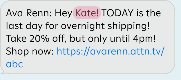 How the firstName personalization appears for a subscriber named Kate
