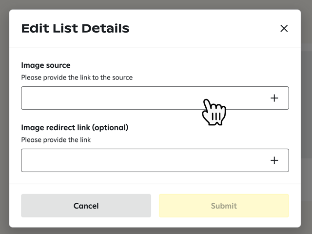 Clicking on a field with a 'plus' symbol in the 'Edit List Detalis' popup
