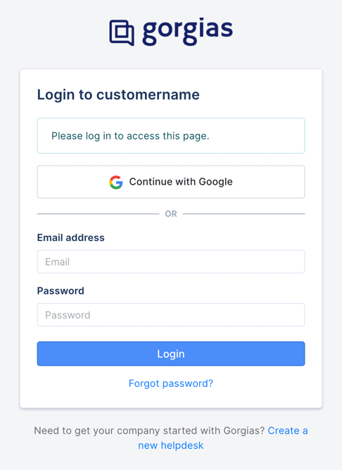 Login options for Gorgias, including login with Google or logging in with an email address and password.