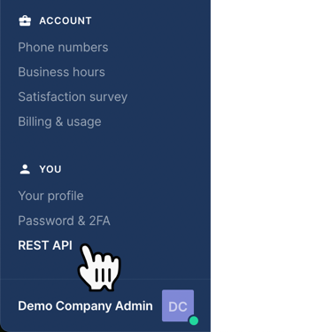 The 'REST API' option under 'Settings' in Gorgias.