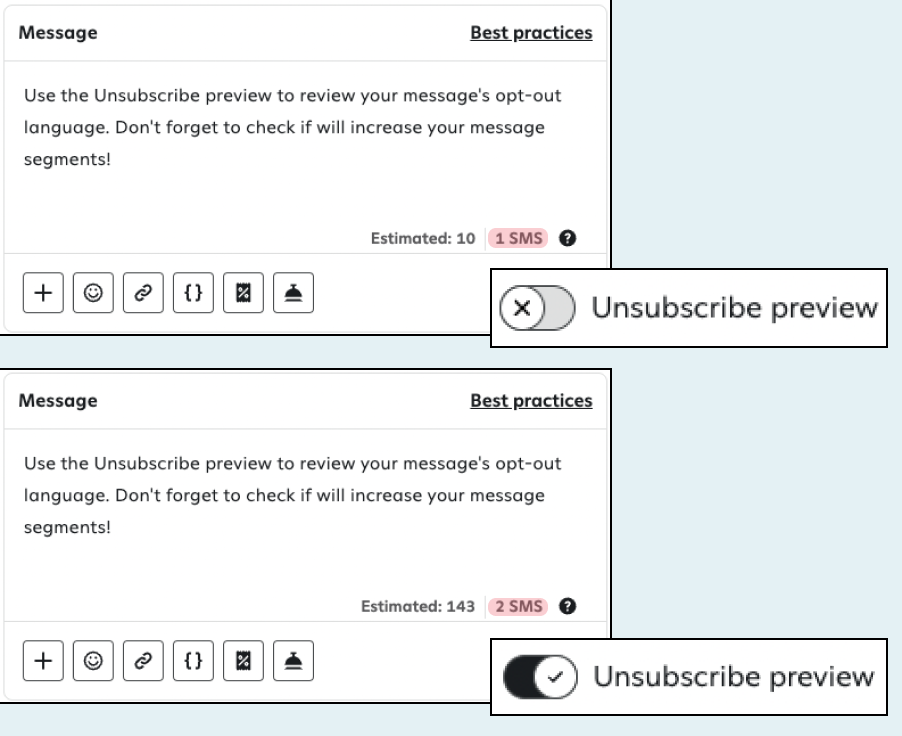 Using the Unsubscribe preview to see if opt out language will increase the number of message segments
