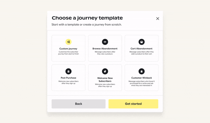 Animation showing a user creating a winback journey optimized by AI.
