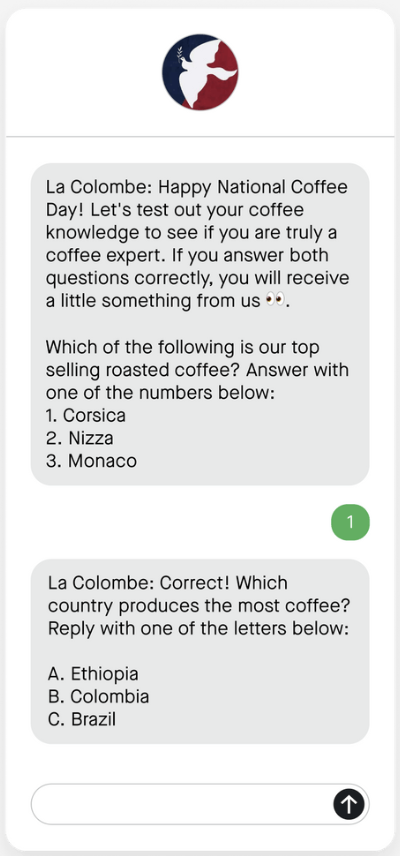 Text message quizzing subscriber about product knowledge.