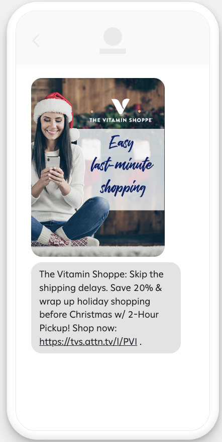 Text message about sale and 2-hour in-person pickup.