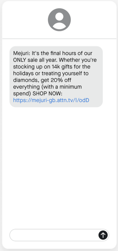 Text message announcing final hours of a sale.