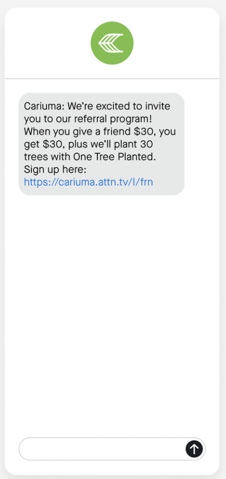 Text message with an invitation to join a referral program.
