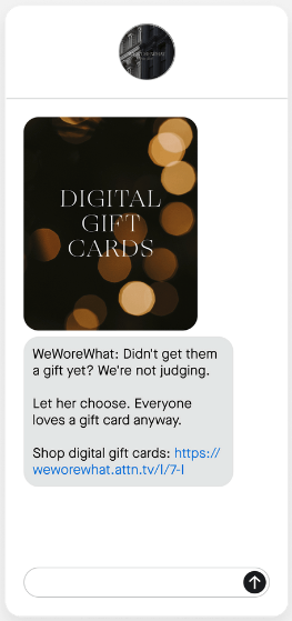 Text message with link to purchase digital gift cards.