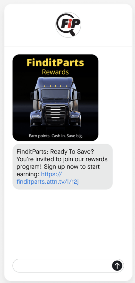 Text message with an invitation to join a rewards program.