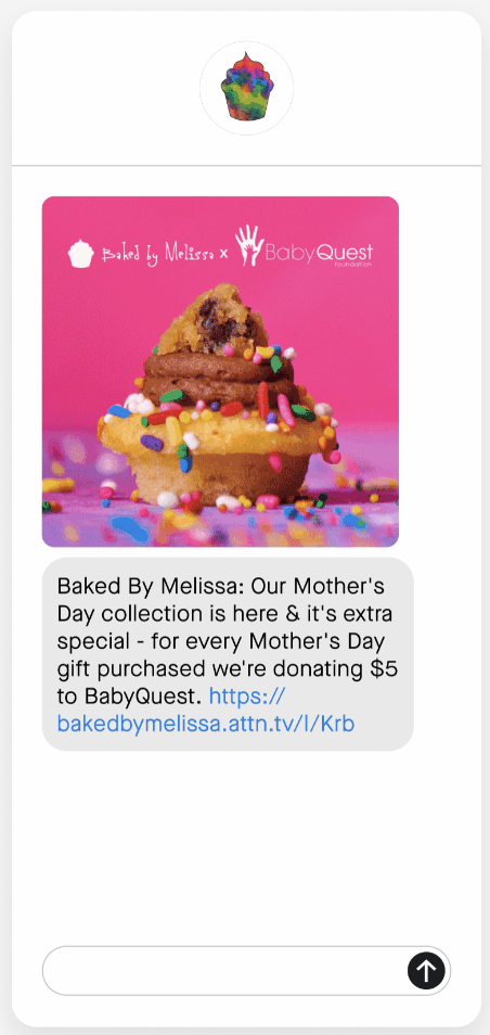 Example text message announcing a Mother's Day collection with a link to the collection.
