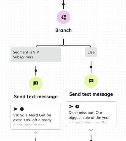 Example branch that sends a message with an additional discount to subscribers in the VIP segment.