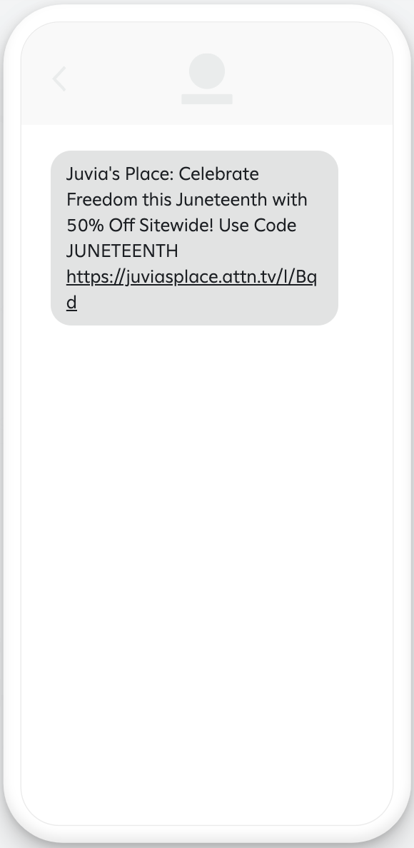 Example Juneteenth message with offer link.