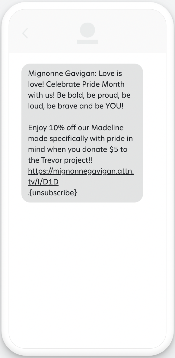 Example Pride message with offer link.