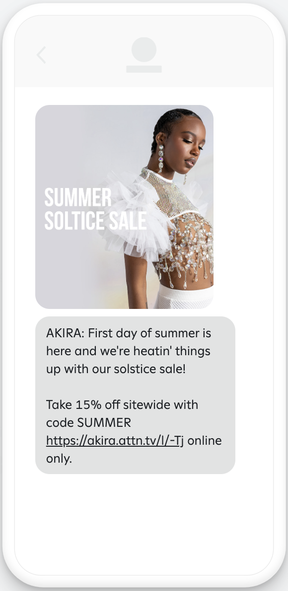 Example Summer Solstice message with image and offer link.