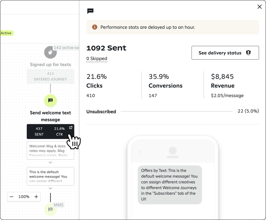 Viewing details about a message's performance.