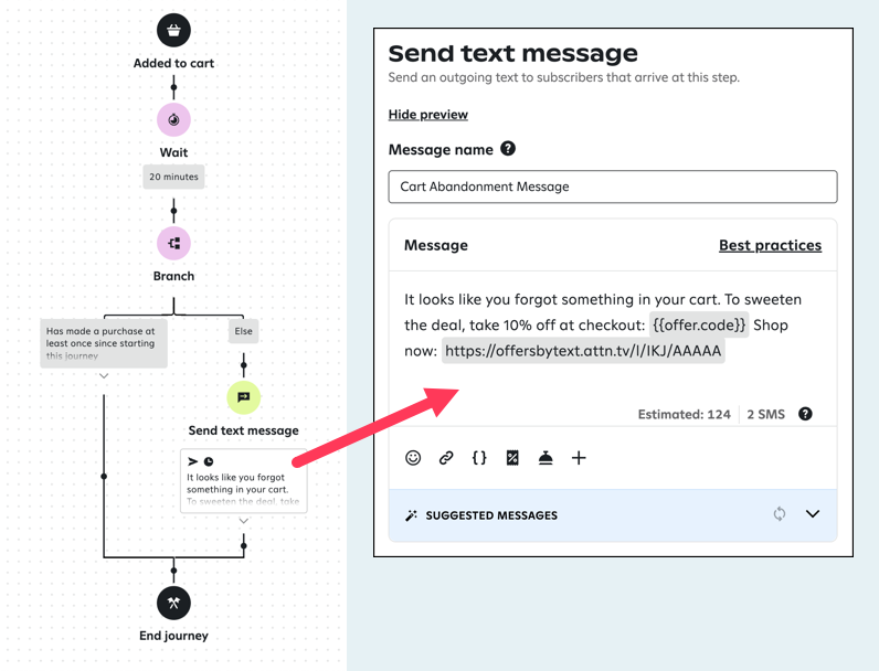 Example message with an offer in a cart abandonment journey.