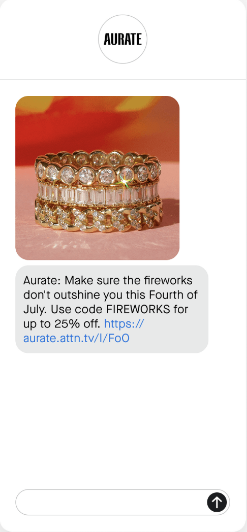 Example July 4 campaign message with image and offer.