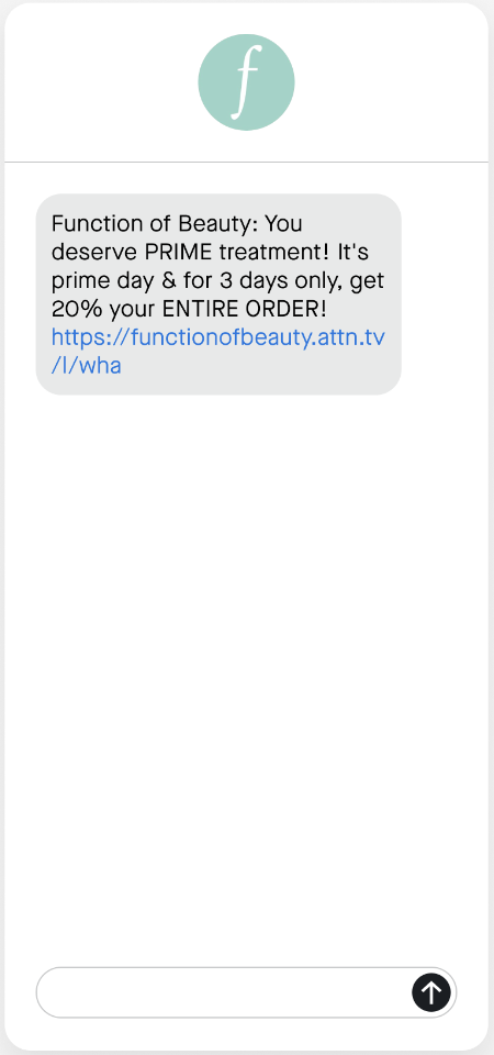 Example Prime Day campaign message with offer.