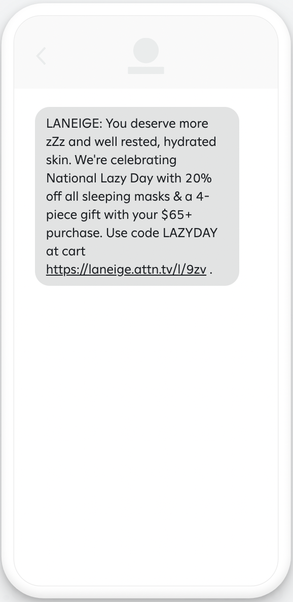 Example lazy day campaign message with offer.