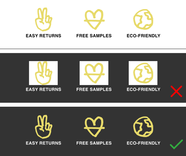 Examples of PNG images with and without transparent backgrounds for icons.