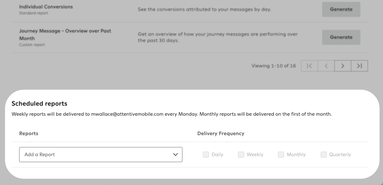 The Scheduled reports section at the bottom of the Generated reports tab.
