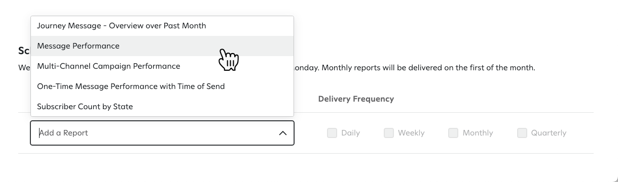 Selecting a report from the 'Add a report' dropdown.