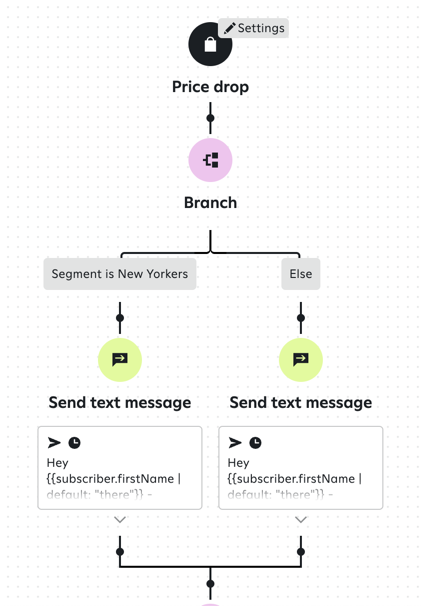 Example price drop journey that branches on geographic segmentation.