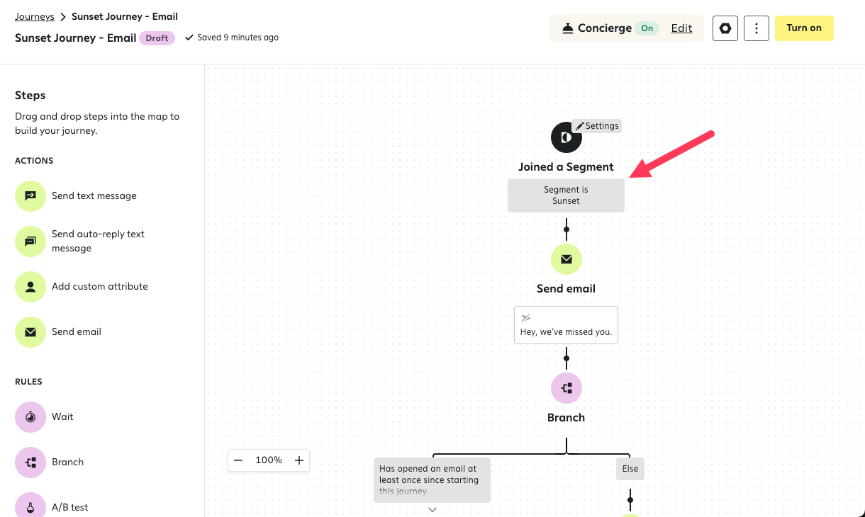 Joined a segment trigger in a sunset journey configured to use your sunset segment.