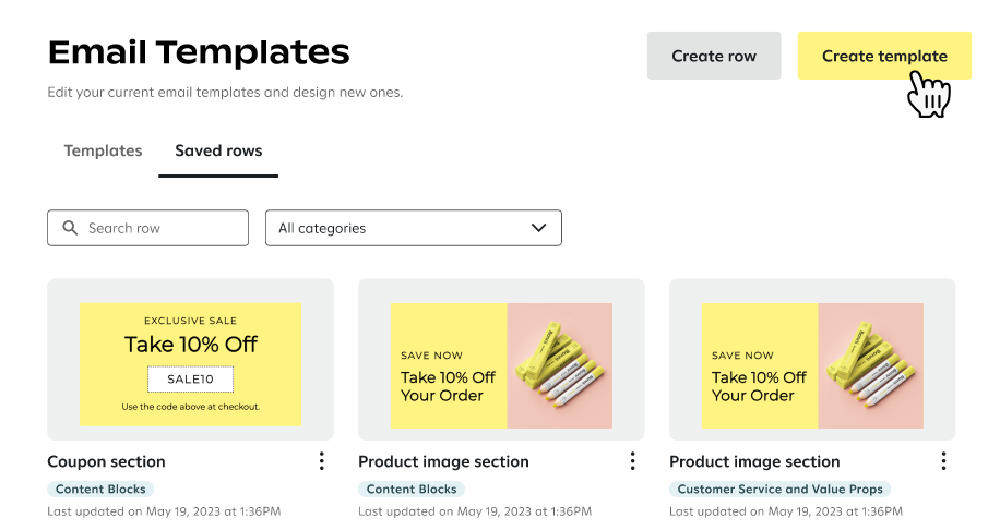 Clicking the Create template button on the Email Templates page