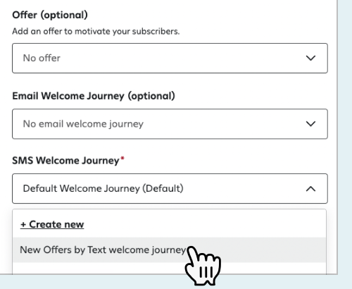 Selecting your newly-created welcome journey when creating a sign-up unit.