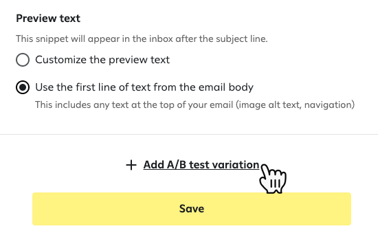 Option to add subject line A/B test variation.
