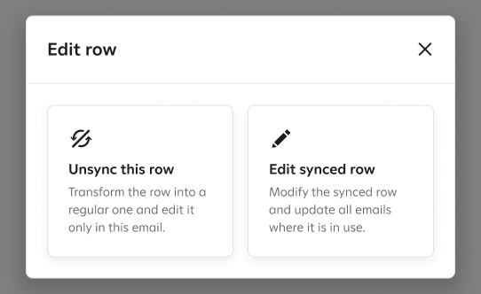 Pop-up with options to unsync or edit the row.