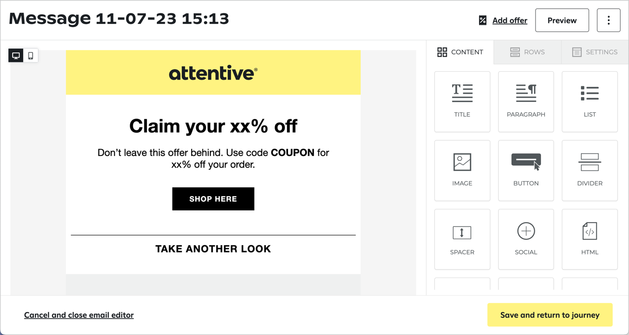 The Attentive email editor.