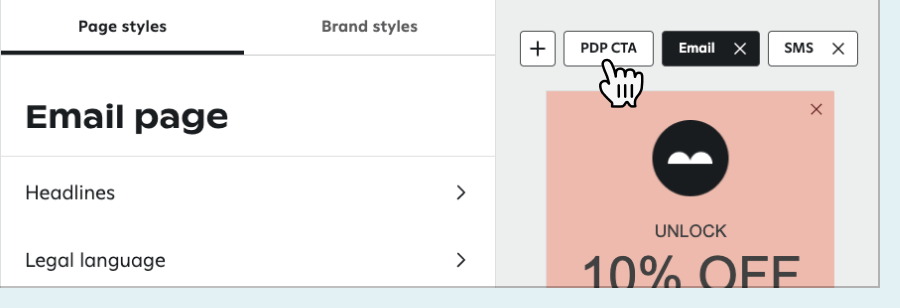 Clicking PDP CTA at the top of the preview.