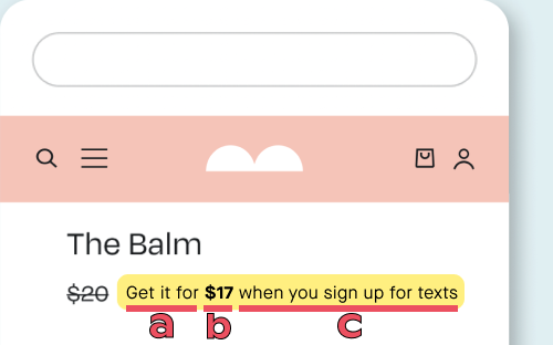 The three parts of a PDP CTA, including before offer text, offer, and after offer text.