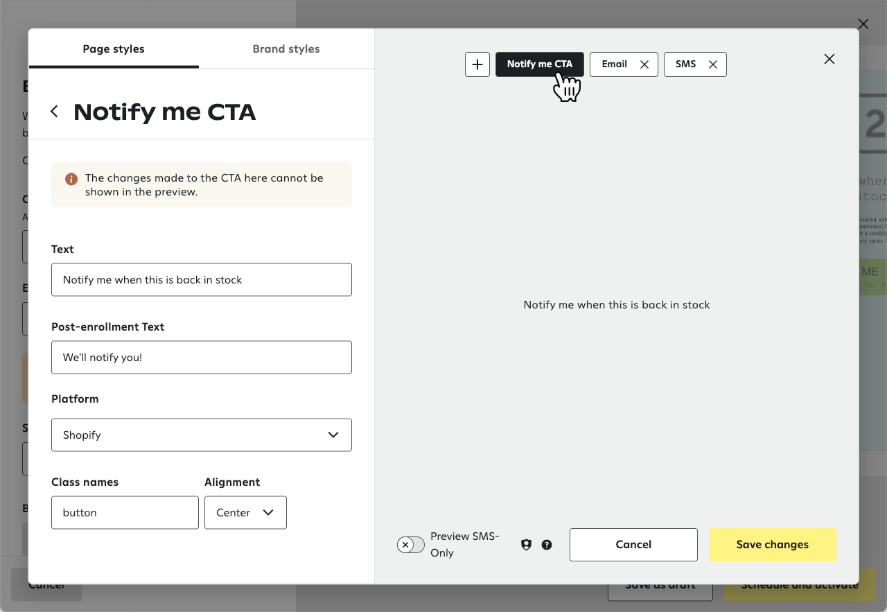 Editing the Notify Me CTA Text and Post-enrollment Text.