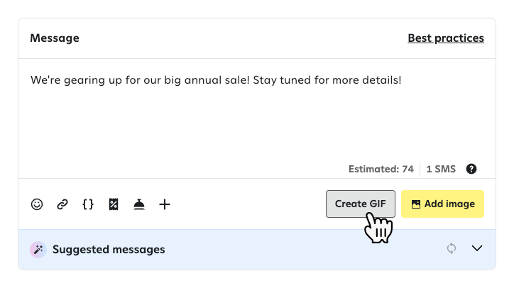 Clicking the Create GIF button in the Message Composer.