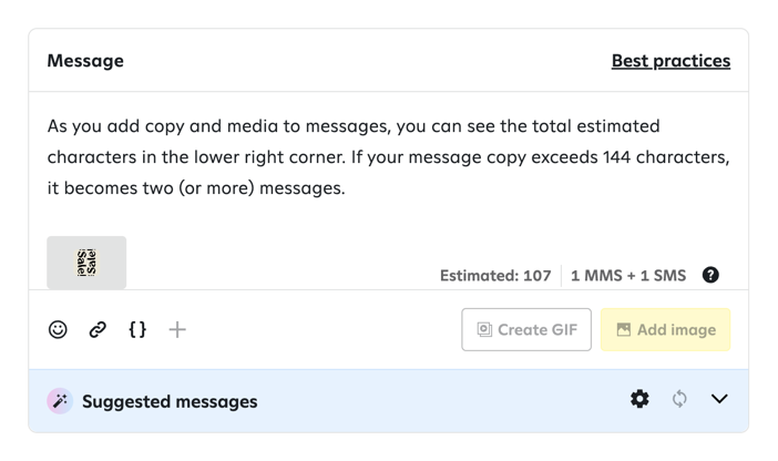 A message with an image attached that will be split into two separate messages: 1 SMS and 1 MMS message.