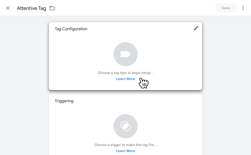 The Tag Configuration option for the newly-created Attentive tag in Google Tag Manager.
