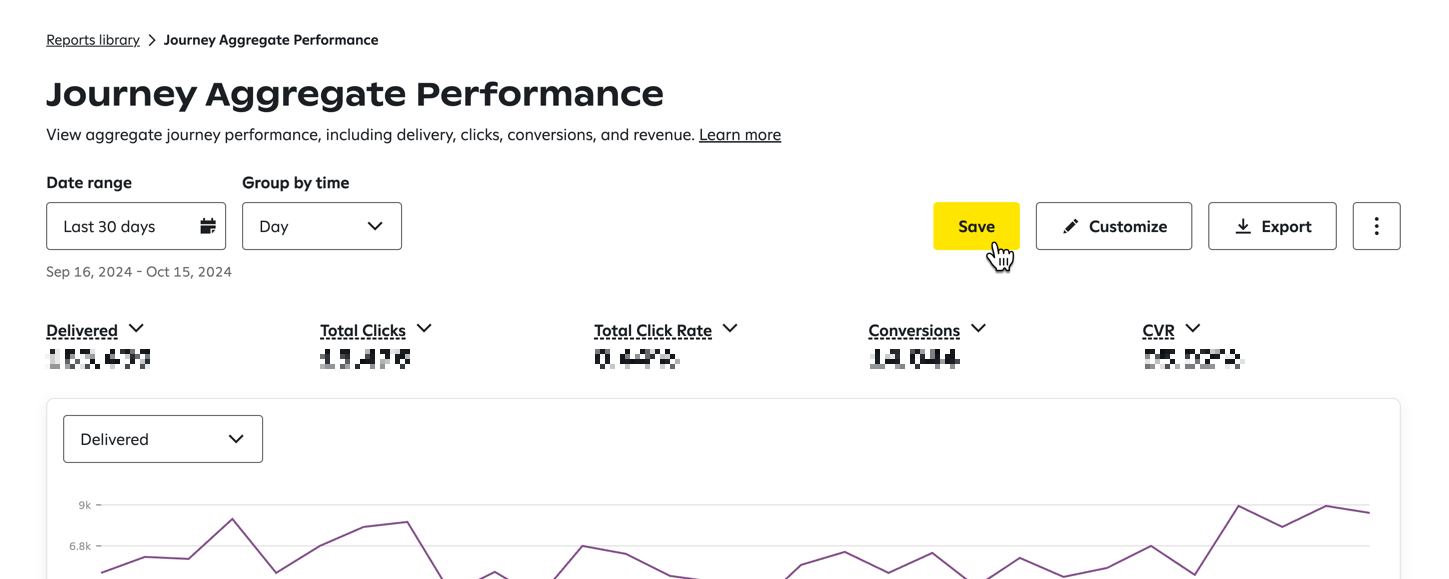 Clicking the Save button at the top of the report.