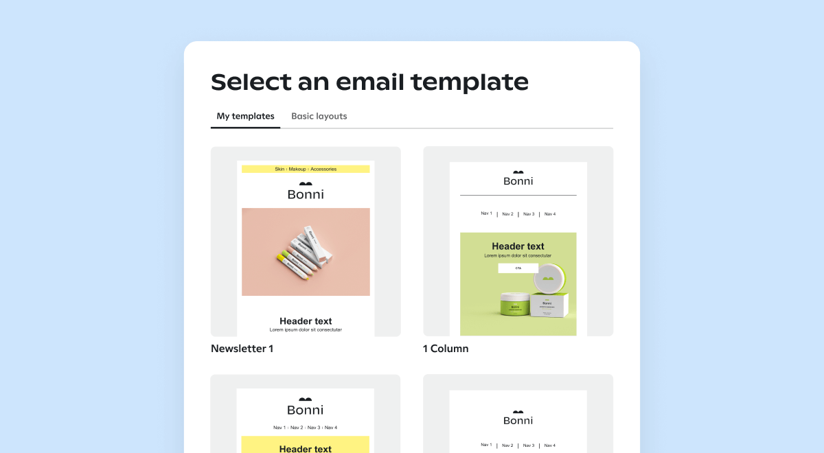 Example newsletter and one-column email templates.