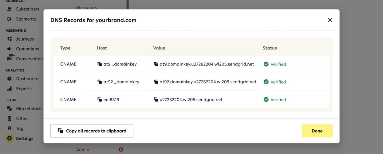 DNS records verification window