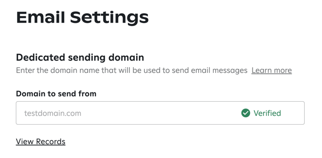 Email settings with verified domain.