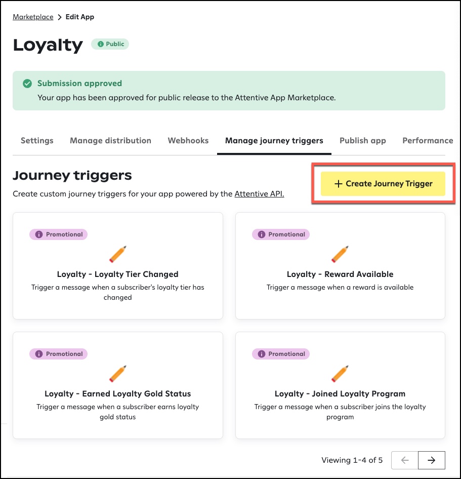 The Create Journey Trigger button