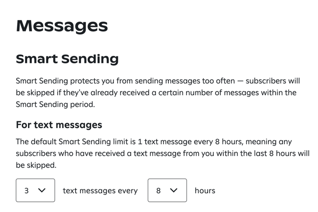 Configuring Smart Sending to send up to 3 messages within 8 hours