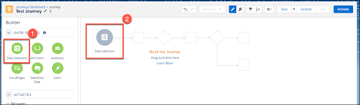 Dragging entry source onto Journey Builder canvas