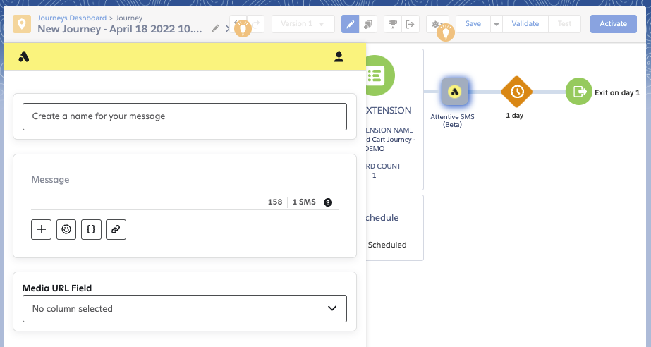 Clicking the Attentive SMS (Beta) widget